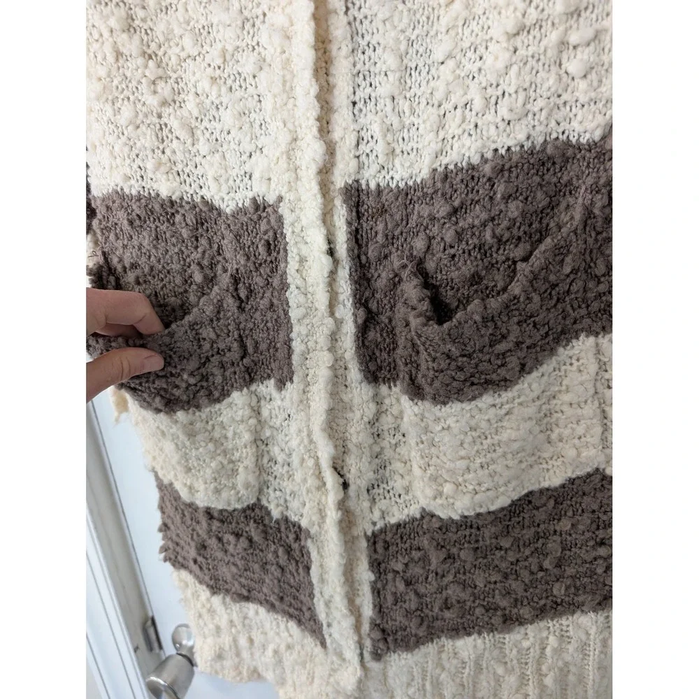 Free People Cuddle Bear Striped‎ Boucle Knit Longline Cardigan Sweater Medium